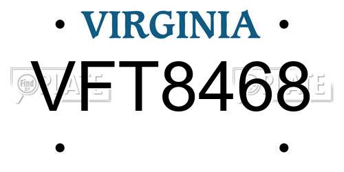 VFT8468 Virginia License Plate