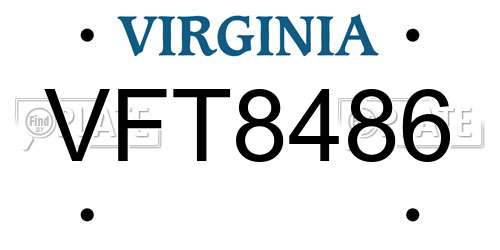 VFT8486 Virginia License Plate