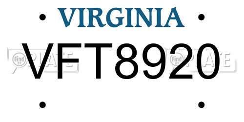 VFT8920 Virginia License Plate