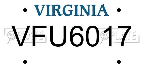 VFU6017 Virginia License Plate