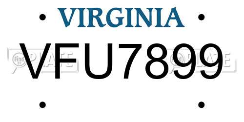 VFU7899 Virginia License Plate