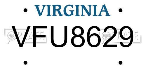 VFU8629 Virginia License Plate