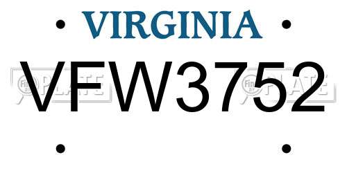 VFW3752 Virginia License Plate