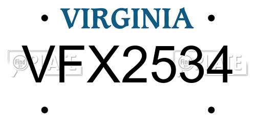 VFX2534 Virginia License Plate
