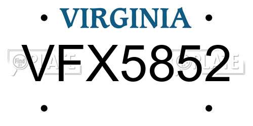 VFX5852 Virginia License Plate