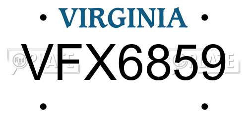 VFX6859 Virginia License Plate