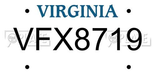 VFX8719 Virginia License Plate