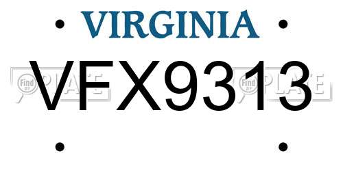 VFX9313 Virginia License Plate