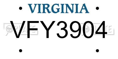 VFY3904 Virginia License Plate