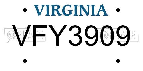 VFY3909 Virginia License Plate