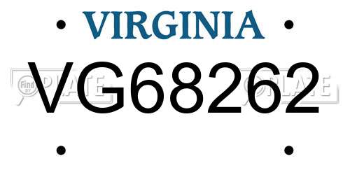 VG68262 Virginia License Plate