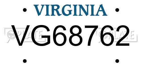 VG68762 Virginia License Plate