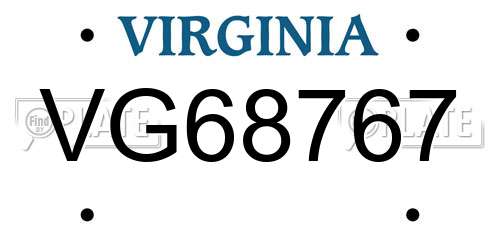 VG68767 Virginia License Plate