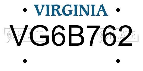 VG6B762 Virginia License Plate