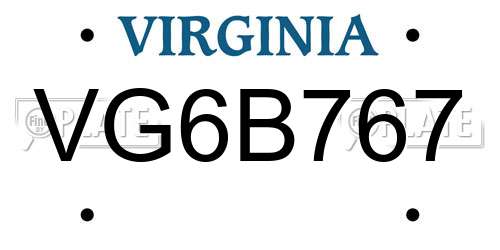 VG6B767 Virginia License Plate