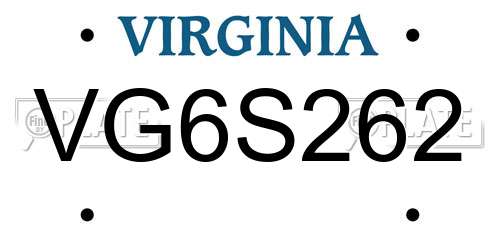 VG6S262 Virginia License Plate