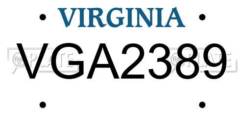 VGA2389 Virginia License Plate
