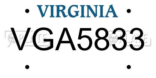 VGA5833 Virginia License Plate