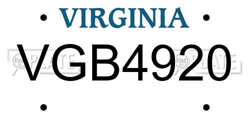 VGB4920 Virginia License Plate
