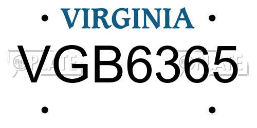 VGB6365 Virginia License Plate