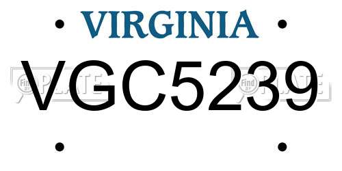 VGC5239 Virginia License Plate
