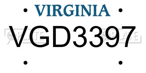 VGD3397 Virginia License Plate
