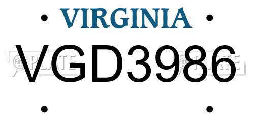 VGD3986 Virginia License Plate