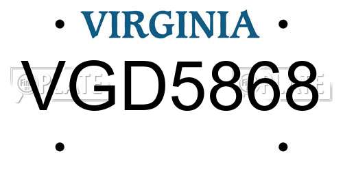 VGD5868 Virginia License Plate