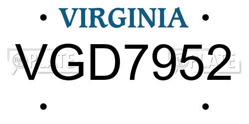 VGD7952 Virginia License Plate