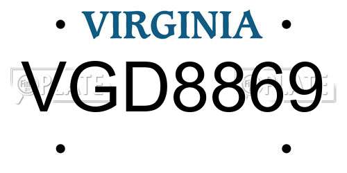 VGD8869 Virginia License Plate