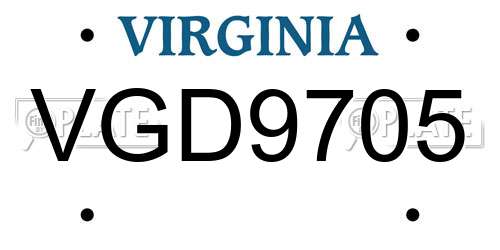 VGD9705 Virginia License Plate