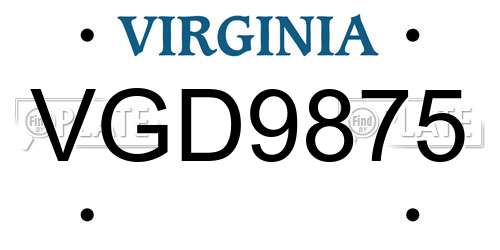 VGD9875 Virginia License Plate