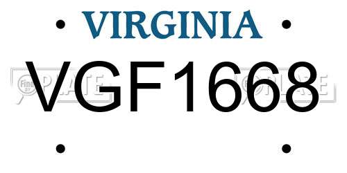 VGF1668 Virginia License Plate