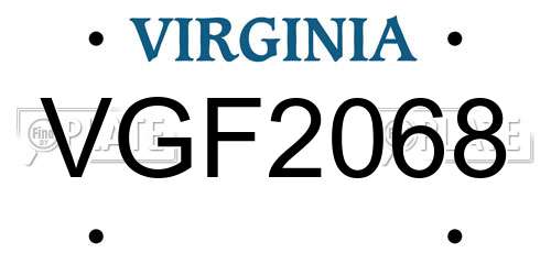 VGF2068 Virginia License Plate