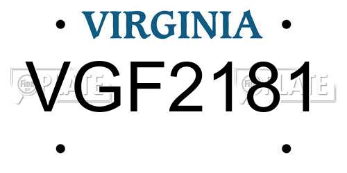 VGF2181 Virginia License Plate