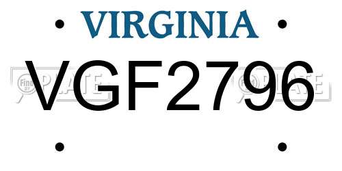 VGF2796 Virginia License Plate