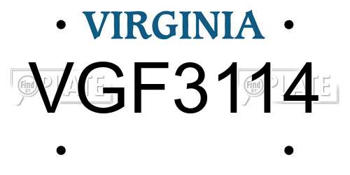 VGF3114 Virginia License Plate