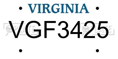 VGF3425 Virginia License Plate