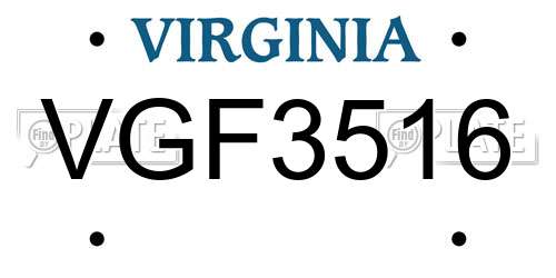 VGF3516 Virginia License Plate