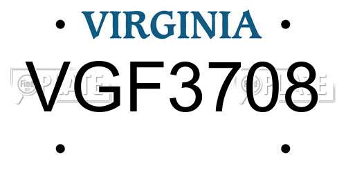 VGF3708 Virginia License Plate