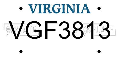 VGF3813 Virginia License Plate