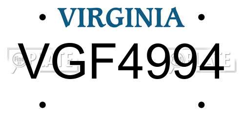 VGF4994 Virginia License Plate
