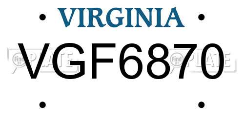 VGF6870 Virginia License Plate