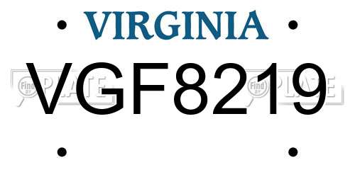 VGF8219 Virginia License Plate