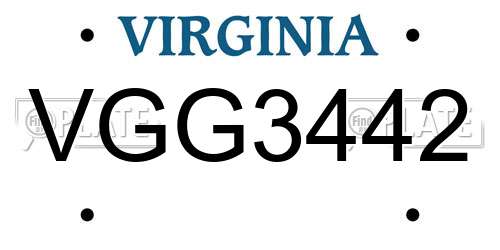 VGG3442 Virginia License Plate