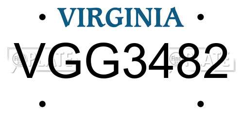 VGG3482 Virginia License Plate