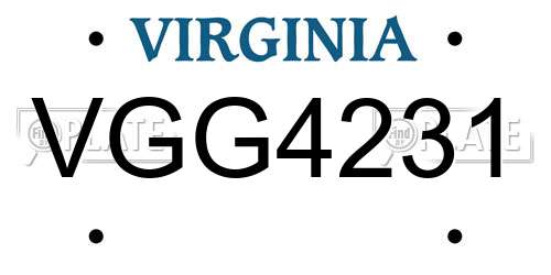 VGG4231 Virginia License Plate