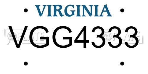 VGG4333 Virginia License Plate