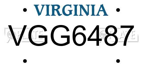 VGG6487 Virginia License Plate