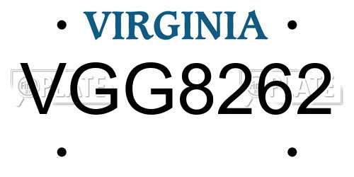 VGG8262 Virginia License Plate